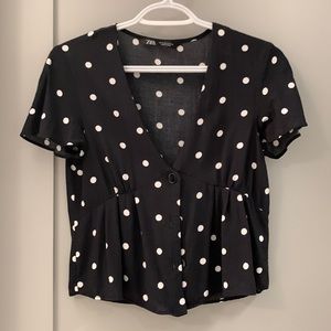 Zara Black and White Polka Dot Top Size Small EUC